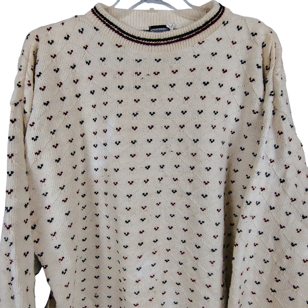 Knightsbridge Mens SZ XL Sweater Cream Diamond Knit Grandpacore Academic Retro